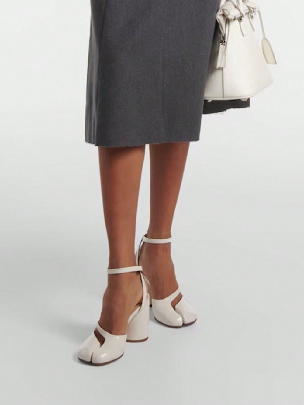 White Chic Women's Tabi Split-Toe Heel Pumps with Ankle Strap